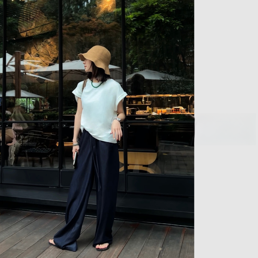 丝光空调裤简约轻薄设计感松紧腰长裤PL230564