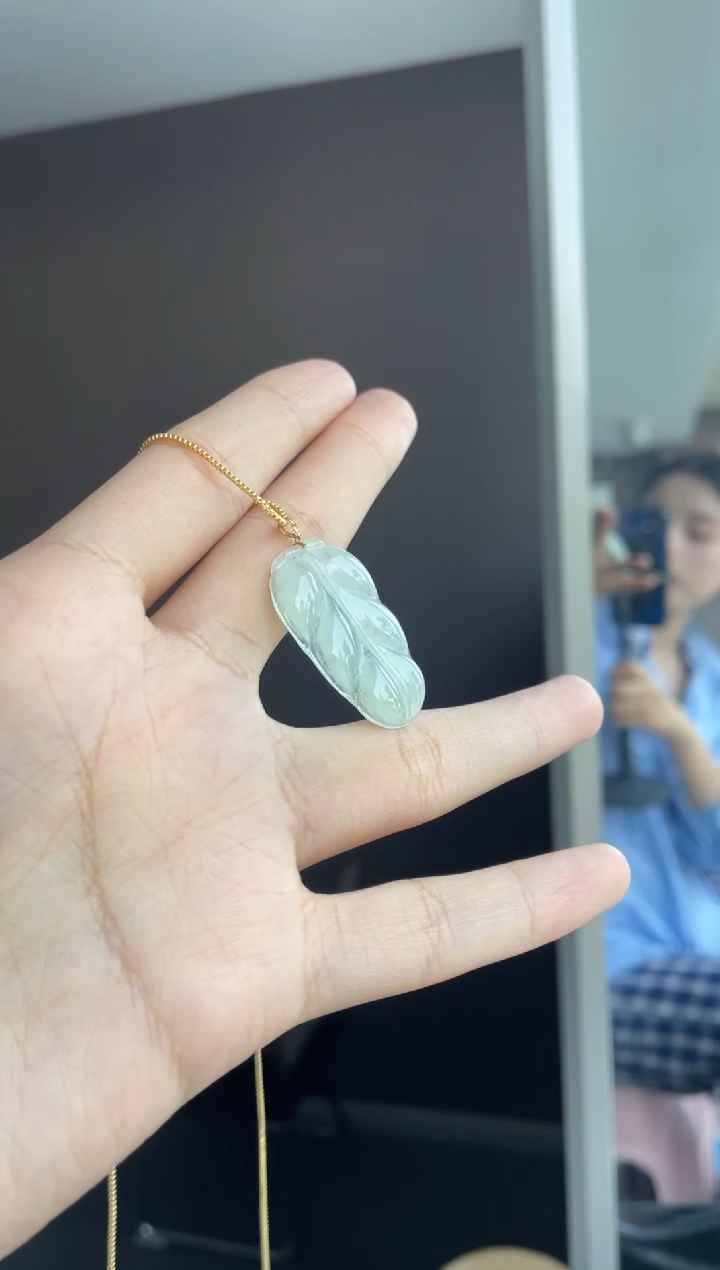 吊坠(不含链)18K金镶嵌翡翠天然缅甸A货翡翠叶子