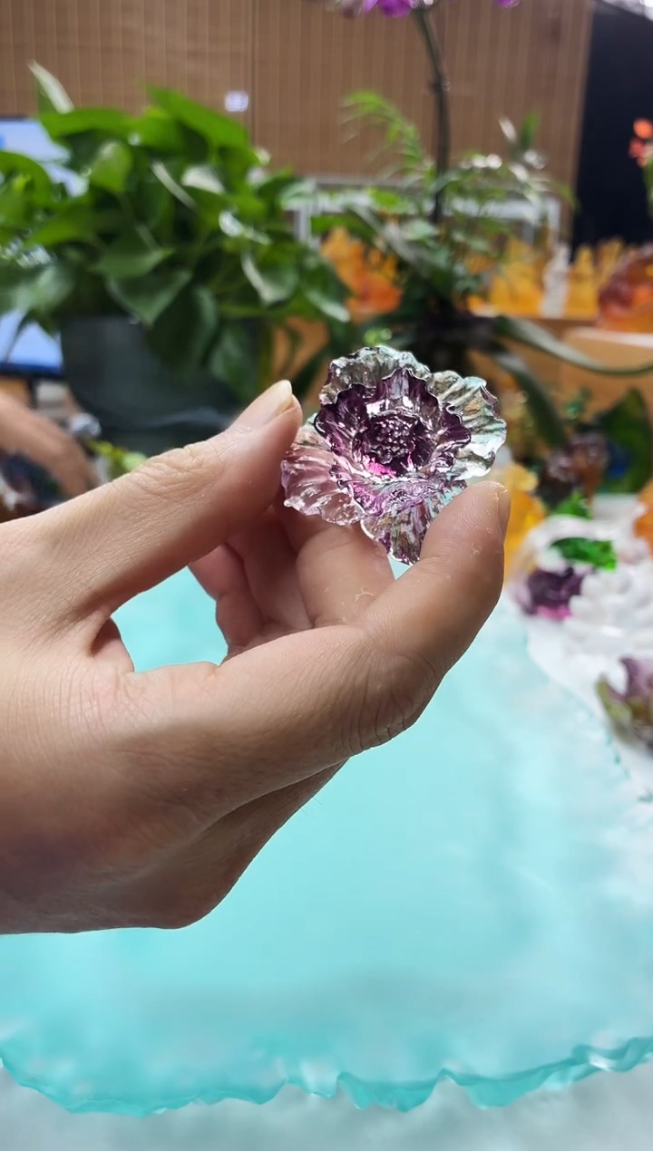 手工艺品琉璃紫色牡丹花冰箱贴4公分
