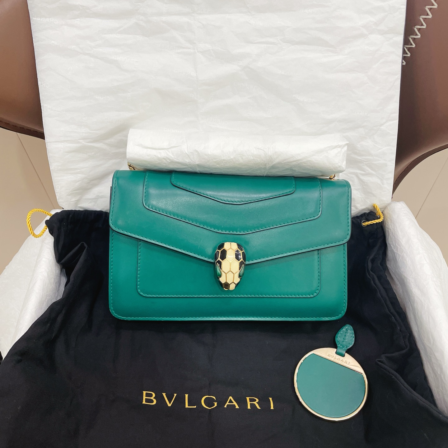 95新 BVLGARI/宝格丽 97新经典绿色蛇头包