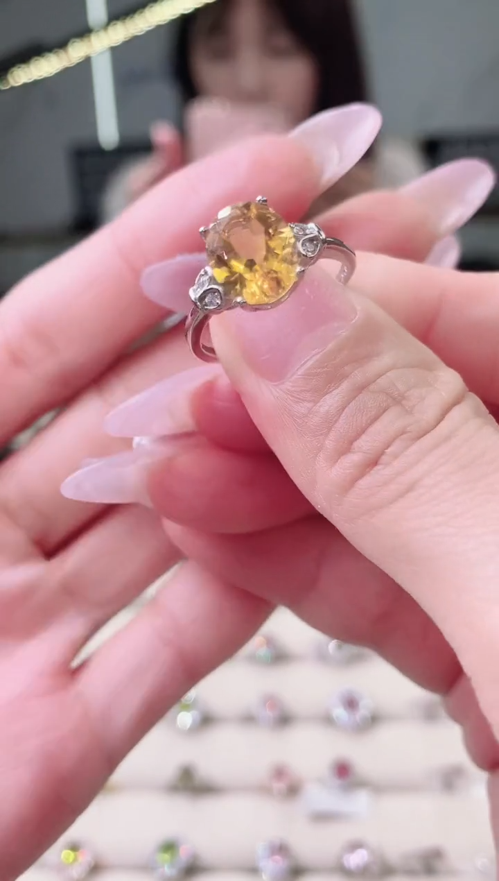 【闪购商品】黄晶戒指银S925镶嵌1-5   