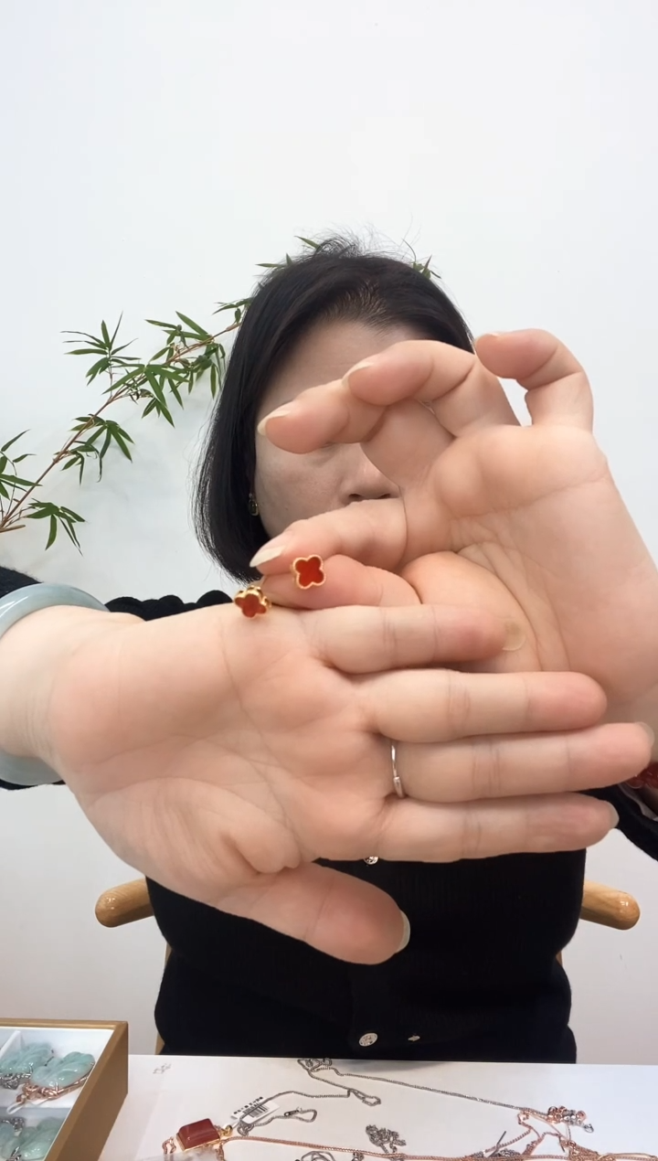 【闪购商品】玛瑙/玉髓耳钉银S925镶嵌四叶耳钉