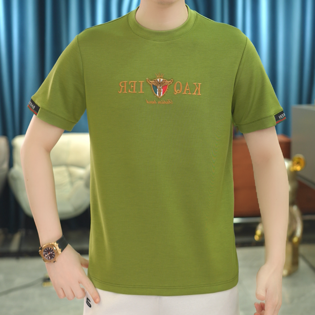 【麦炫严选】夏季新款圆领男字母休闲百搭高棉简约短袖T恤25122