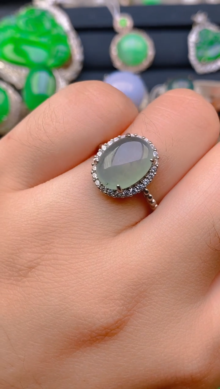 【闪购商品】翡翠戒指银S925镶嵌天然A货翡翠1