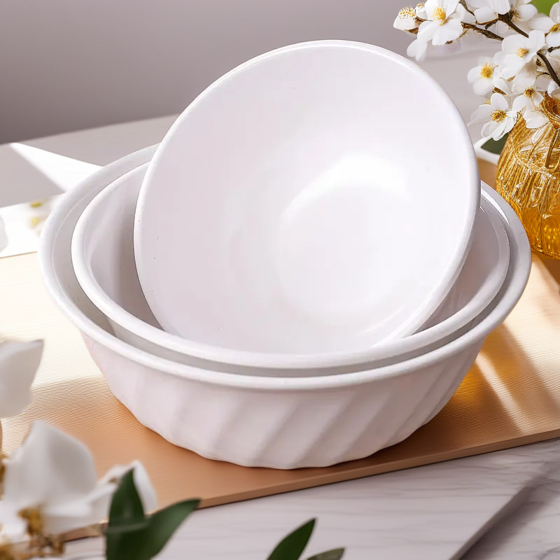 密胺白色仿瓷斜纹碗仿瓷塑料米饭碗密胺混沌碗米线碗粥碗大汤碗