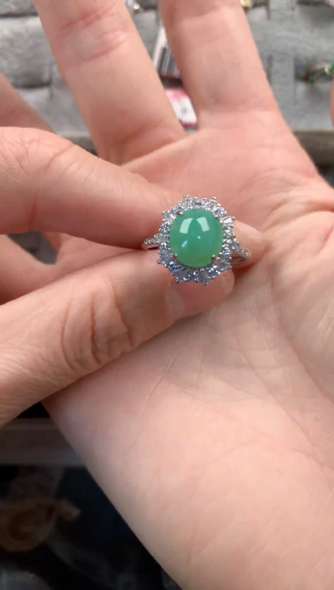 银S925镶嵌戒指翡翠666----1