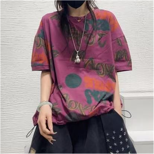 8938新款夏季时尚休闲百搭洋气减龄圆领短袖T恤