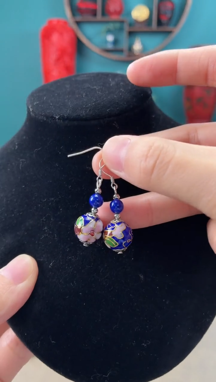 非遗 景泰蓝耳饰 1.2宝蓝