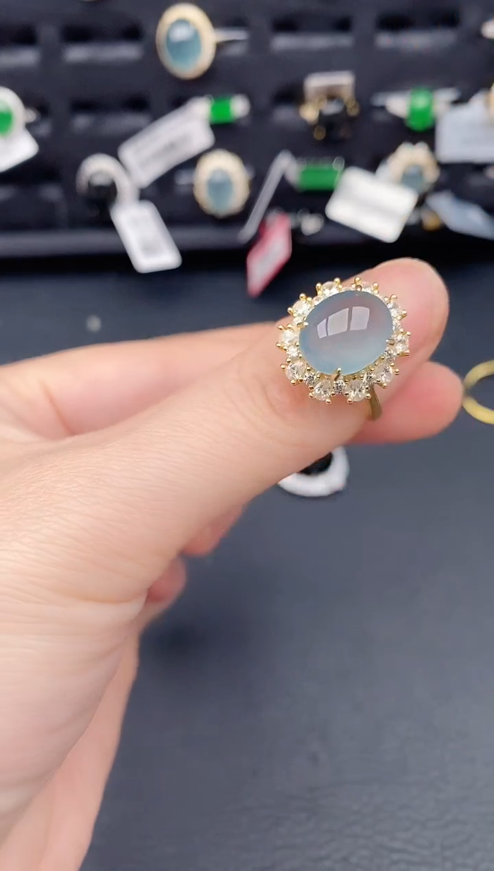 银S925镶嵌戒指翡翠天然a货翡翠345