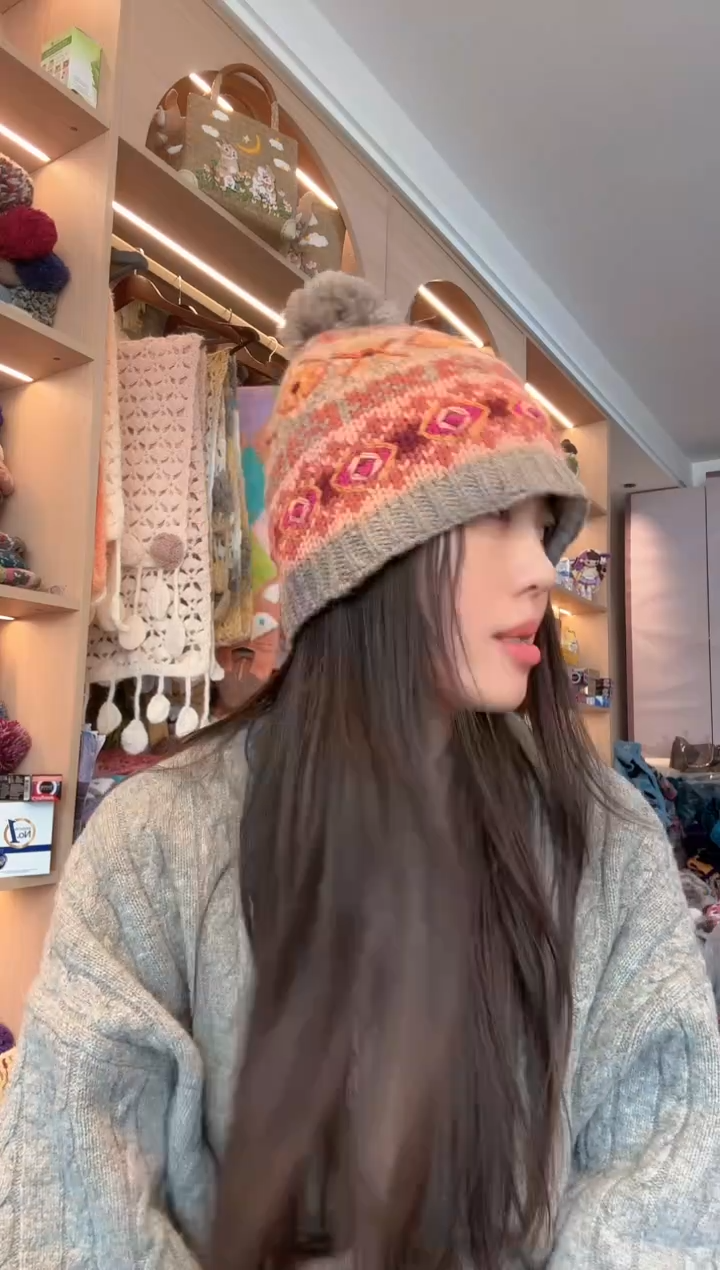 羊毛敦煌单球帽  