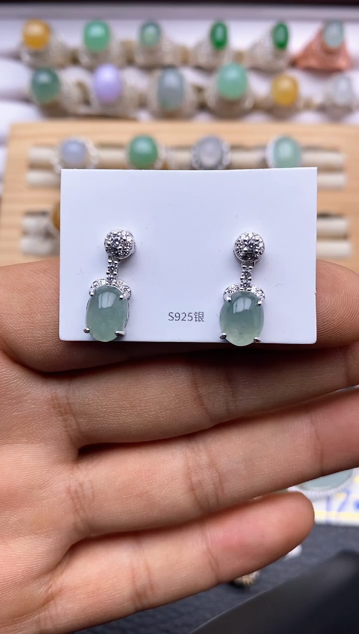 【闪购商品】翡翠耳饰银S925镶嵌5553