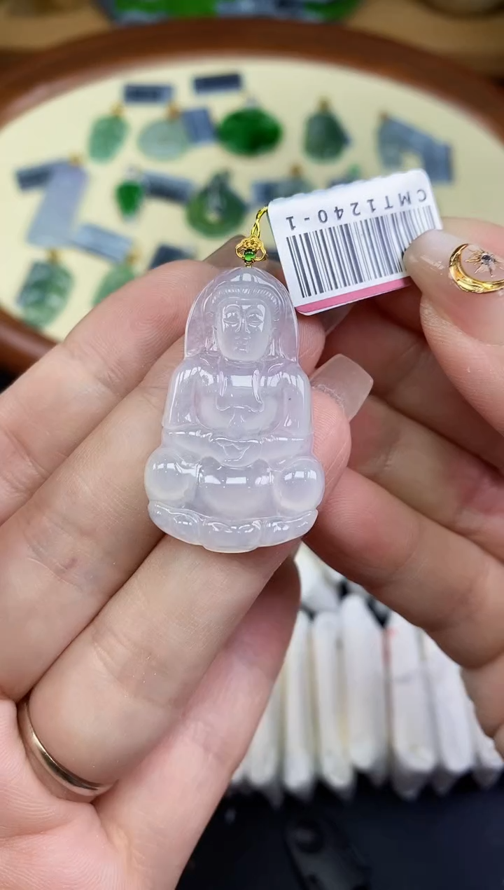 吊坠(不含链)18K金镶嵌翡翠观音18K金扣镶嵌@@CMT1240-1