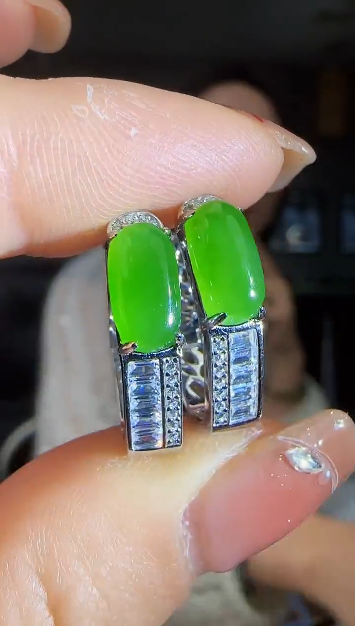 银S925镶嵌和田玉耳饰1