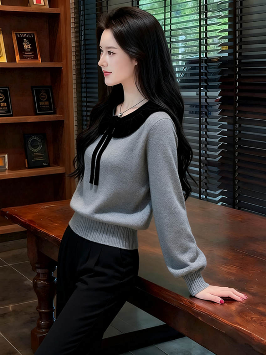 秋冬季巨好看设计感毛衣小众不撞款洋气韩系轻熟高级感灰色针织衫