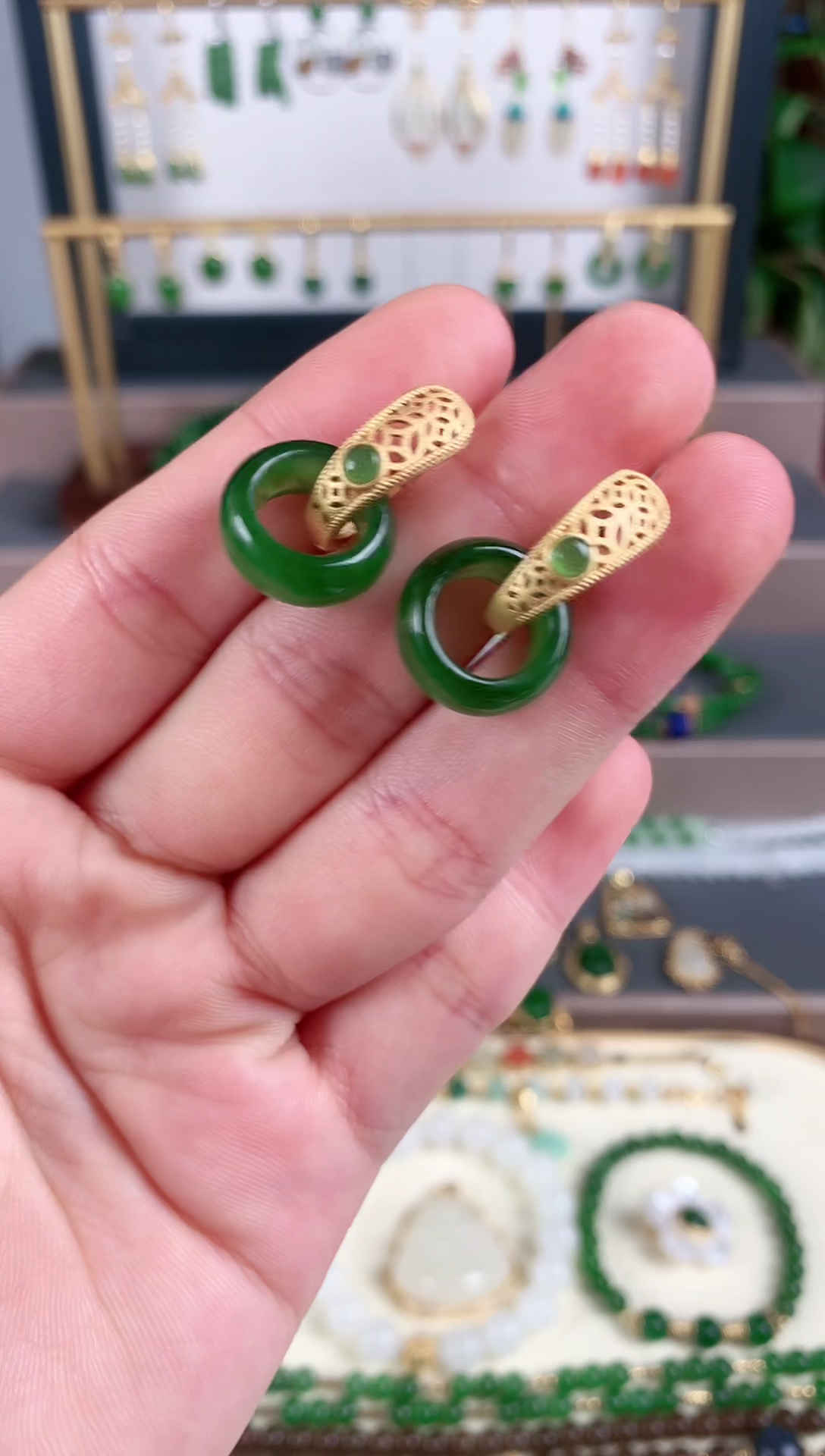 银S925镶嵌和田玉耳饰1