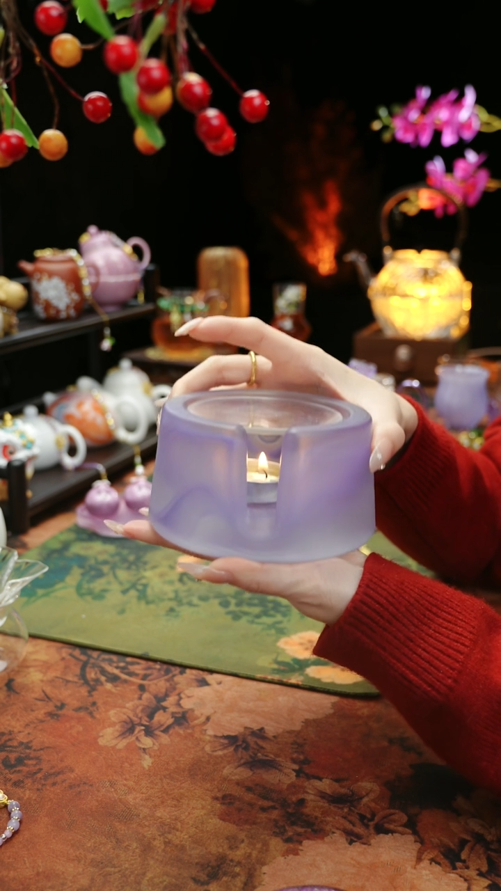 【闪购商品】紫色水晶琉璃蜡烛温茶台