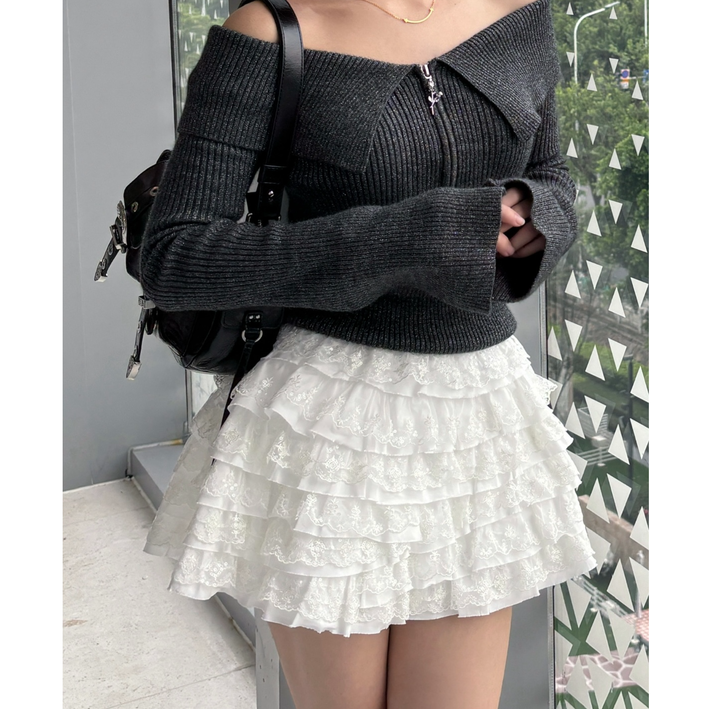 白色蛋糕半身裙2025春新款甜酷百搭高腰蕾丝花边短裙芭蕾风公主裙