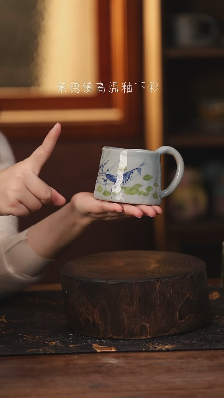 陶瓷 景德镇高温釉下手绘陶瓷@L076@