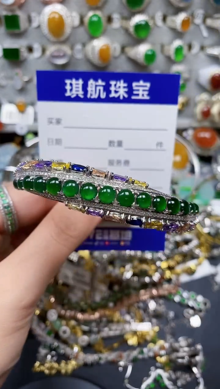 【闪购商品】翡翠手镯银S925镶嵌0265