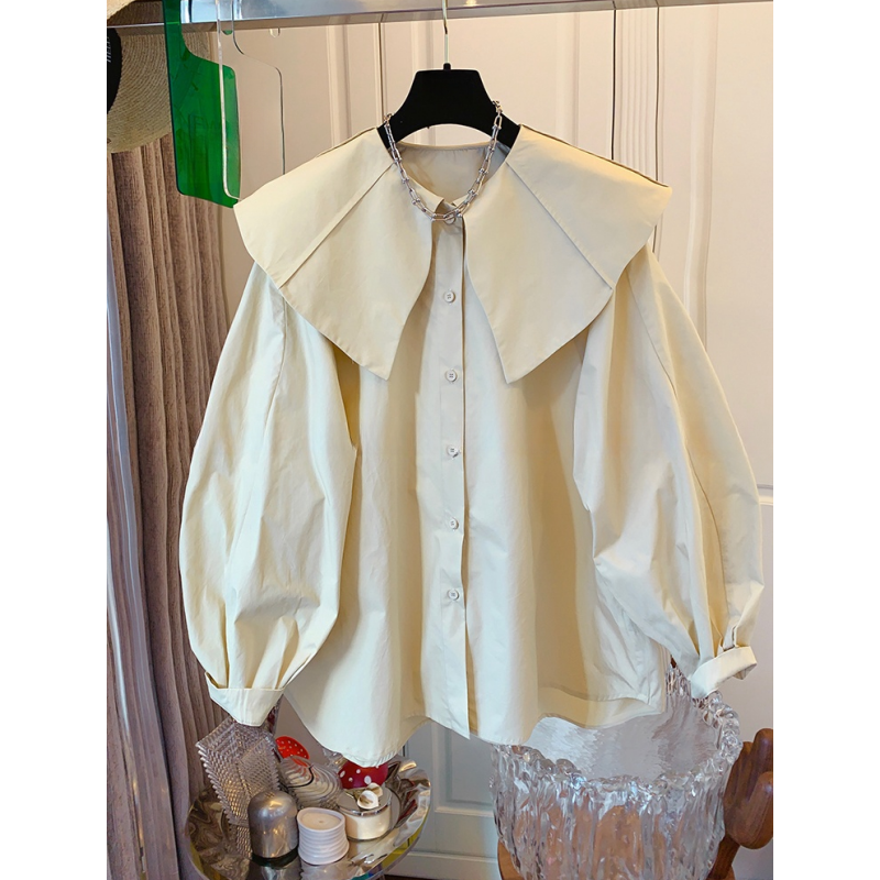 K7898高级感法式气质大牌娃娃领棉衬衫宽松休闲上衣女大码春装