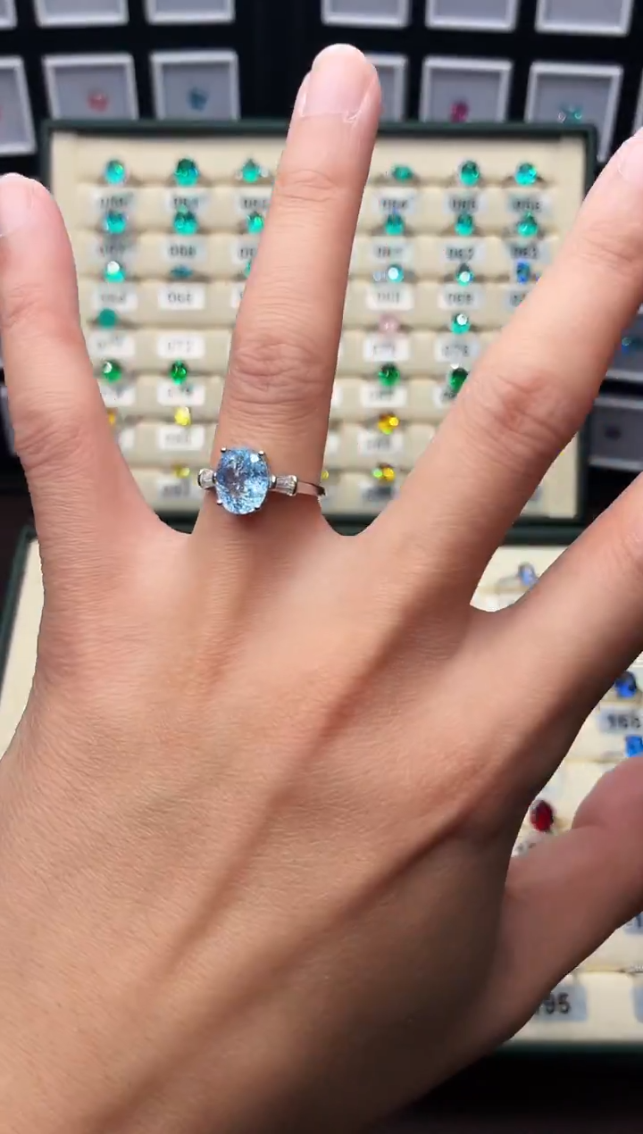 无925银轻奢简约冰裂蓝色女神戒