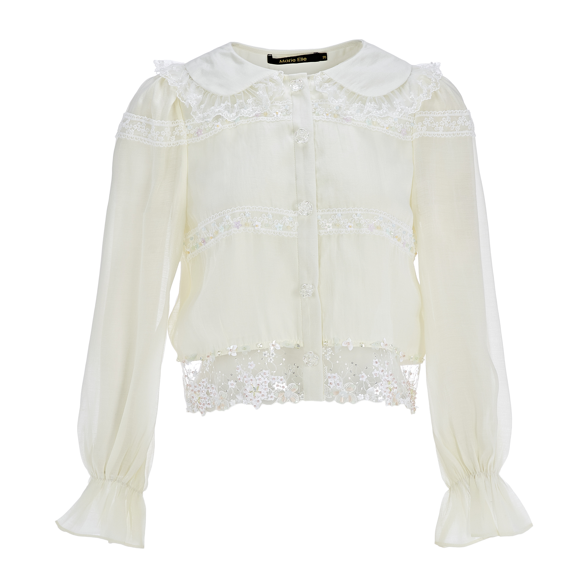 MeByMarieElie【仙境之桥】时尚气质荷叶领重工钉珠上衣EAF44C01149