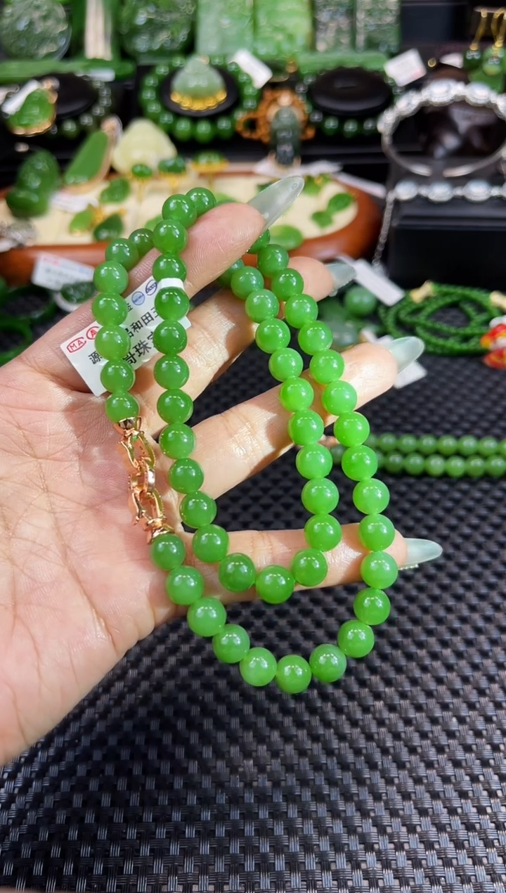 【闪购商品】和田玉（碧玉）项链未镶嵌XL197-3冰胶阳绿8mm项链 