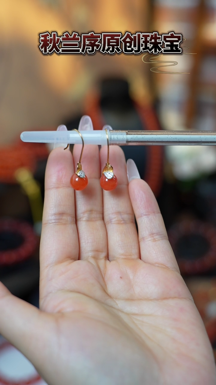 银S925镶嵌南红玛瑙耳饰蛤***丽原矿保山耳饰