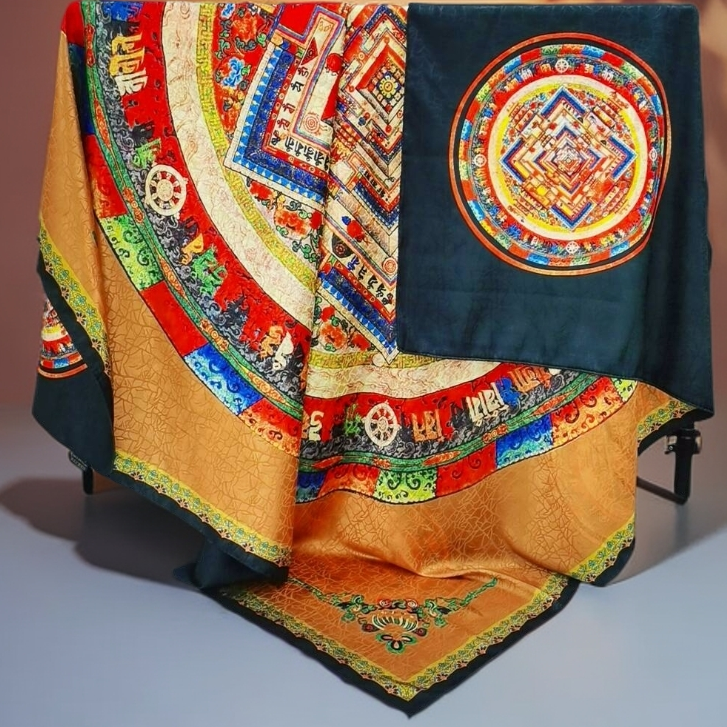 上海故事C07捡漏双面双色140cm彩砂坛城方巾香云老料贵气长辈礼物