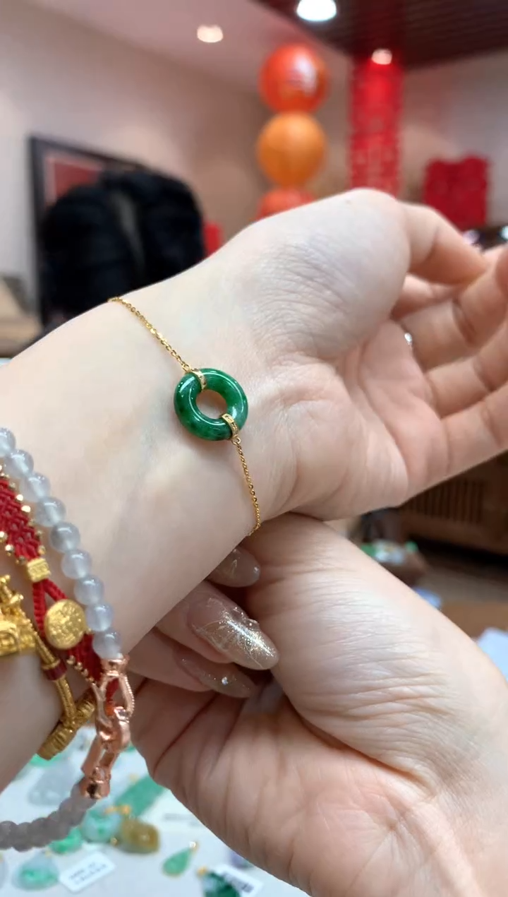 【闪购商品】翡翠手链18K金镶嵌手链