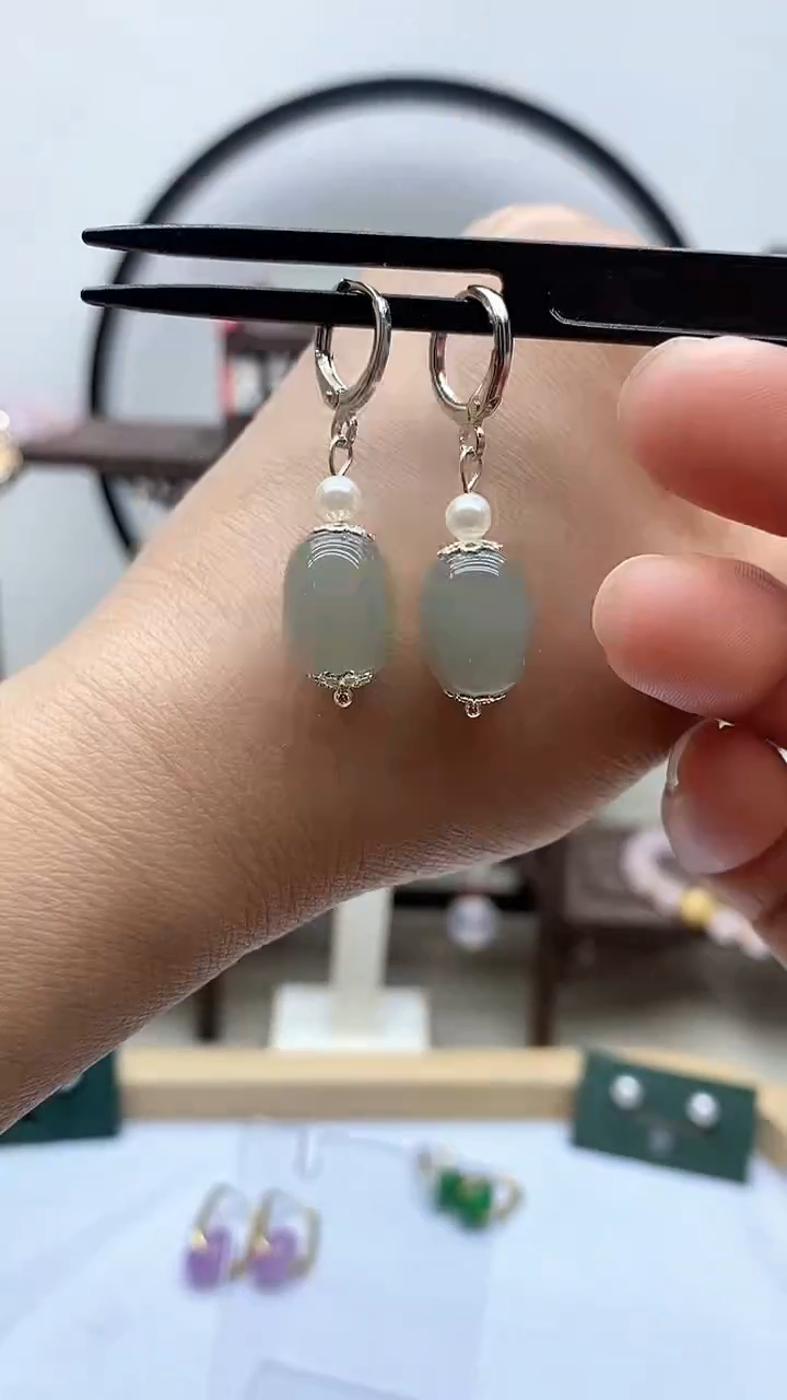 【闪购商品】和田玉耳饰银S925镶嵌60