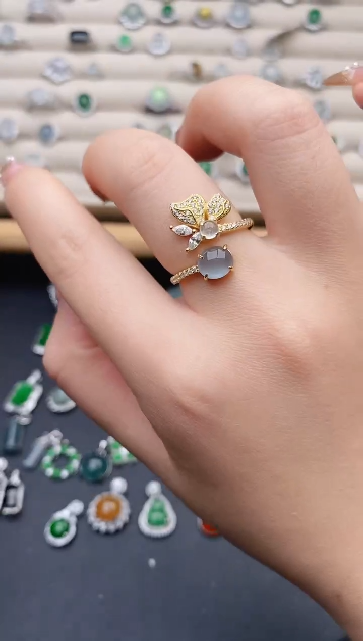 银S925镶嵌戒指翡翠0