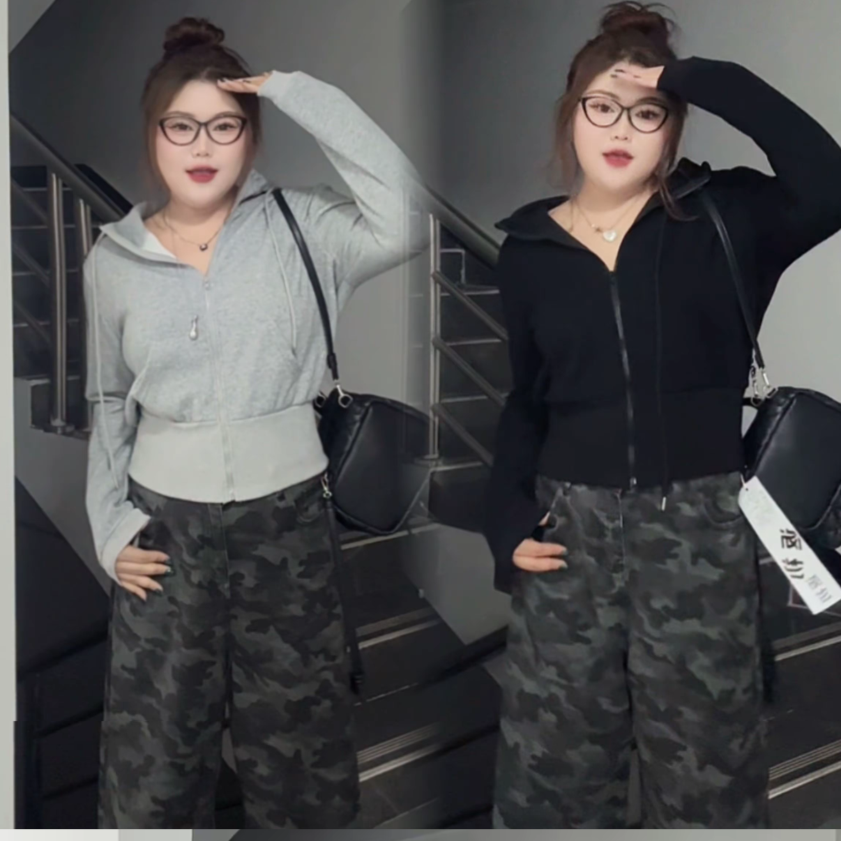 大码微胖MM连帽四季通用短款开衫女春秋卫衣秋冬运动时尚百搭