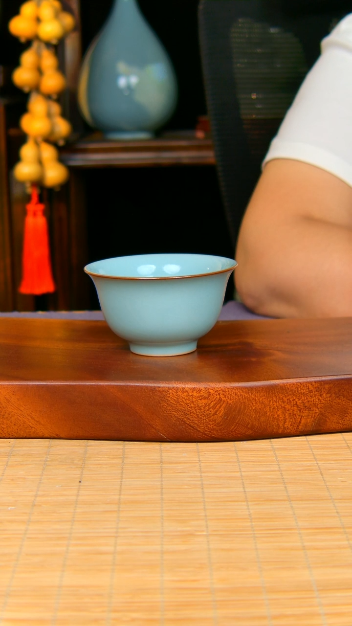 瓷片压手杯全手工原矿天青不完美