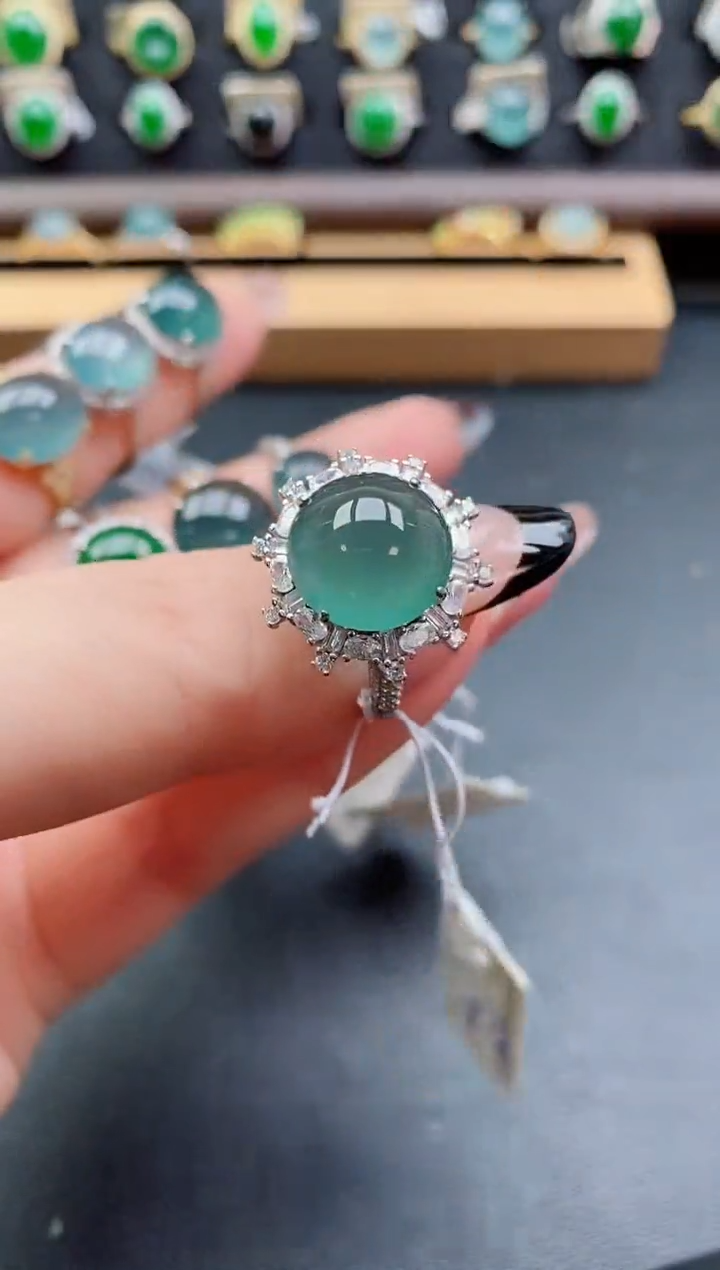 银S925镶嵌戒指翡翠1