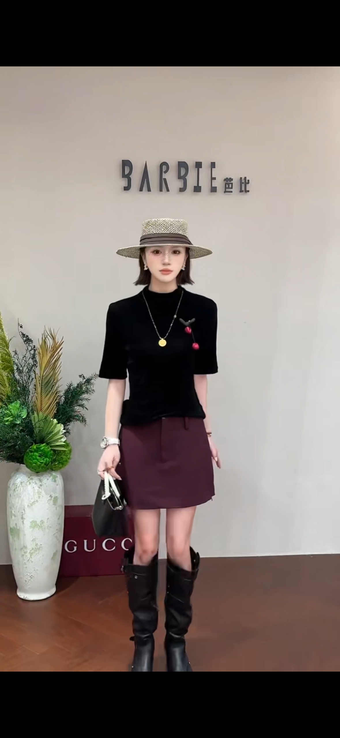 28828宽松型蝴蝶结法式印花通勤风T恤春夏百搭潮流黑色