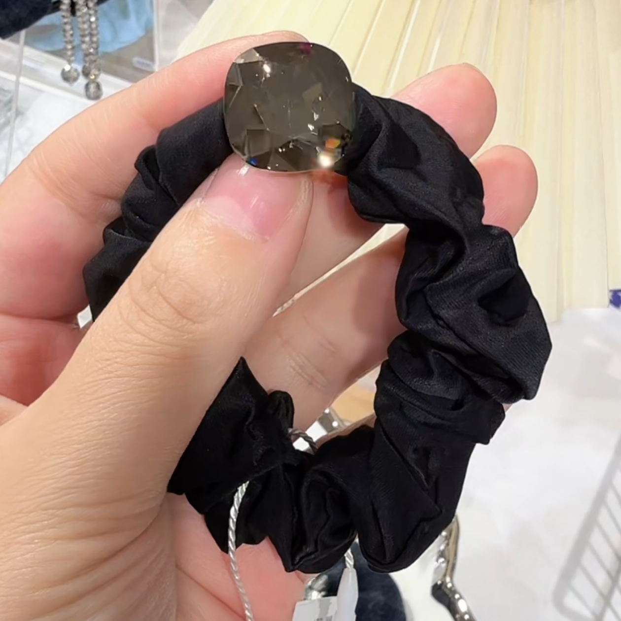 韩系精品大号方钻简约黑色面膜发圈WM-329