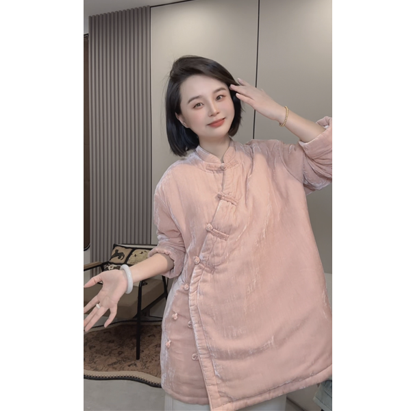 大掌柜推荐  新中式盘扣人丝丝绒加厚棉服外套女2