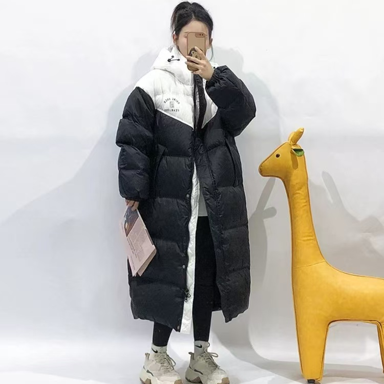 8061 欧货撞色拼接长款加厚宽松过膝面包服棉服 F284 三楼