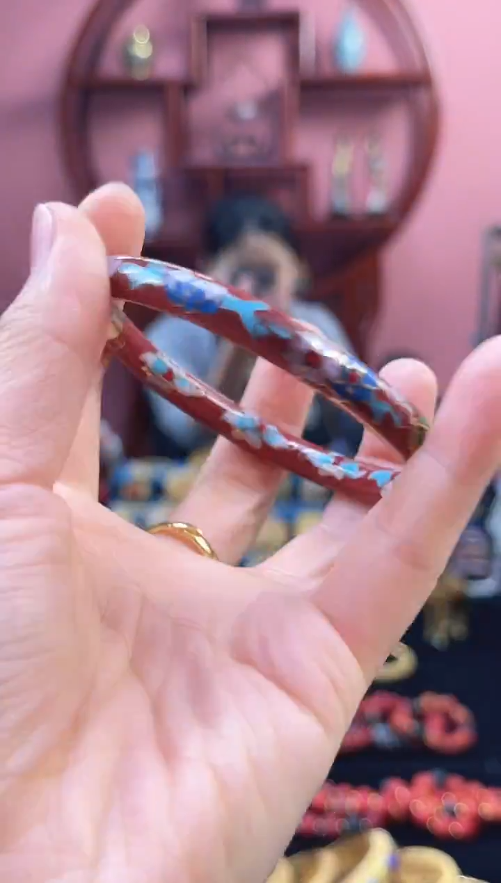 非遗 景泰蓝开口镯 52-62  红色