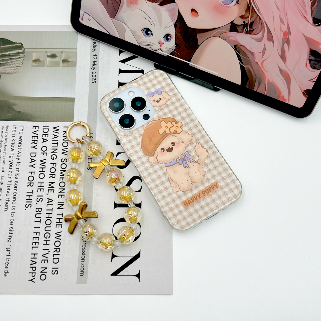 IMD手机壳格纹带帽小狗适用苹果17iPhone16华为小米oppovivo