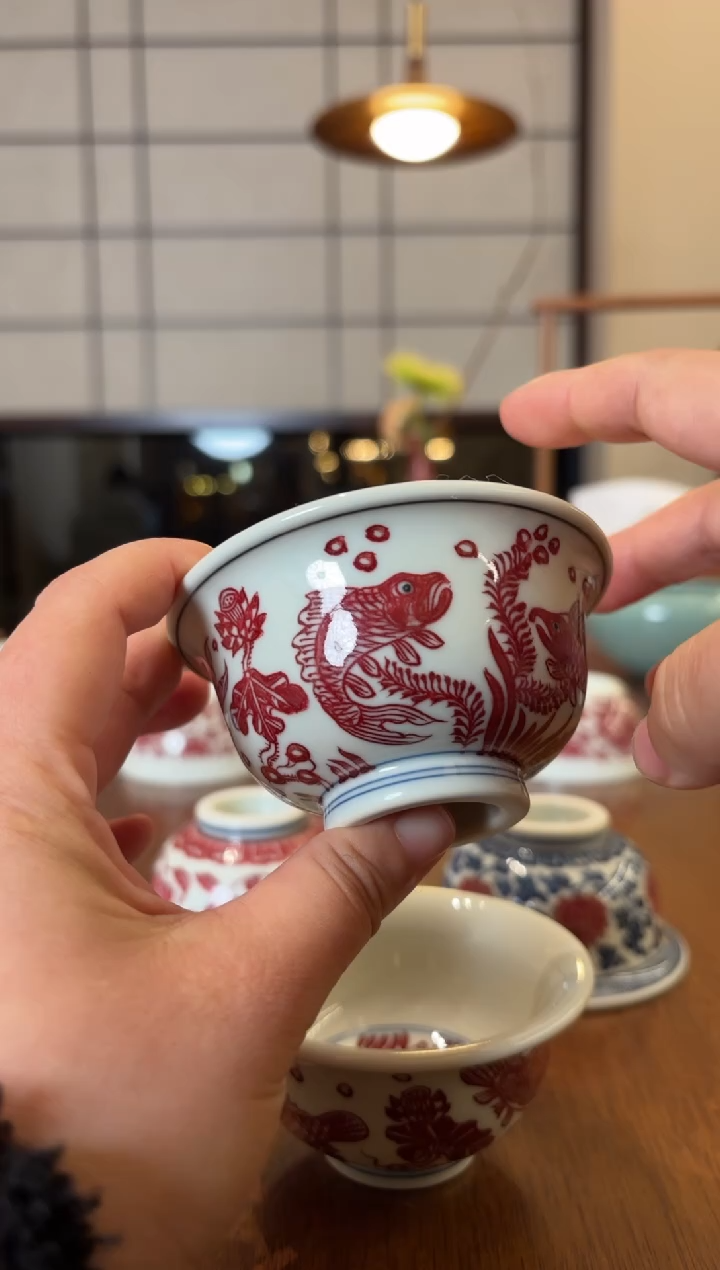 杯杯鱼藻釉里红杯随机发
