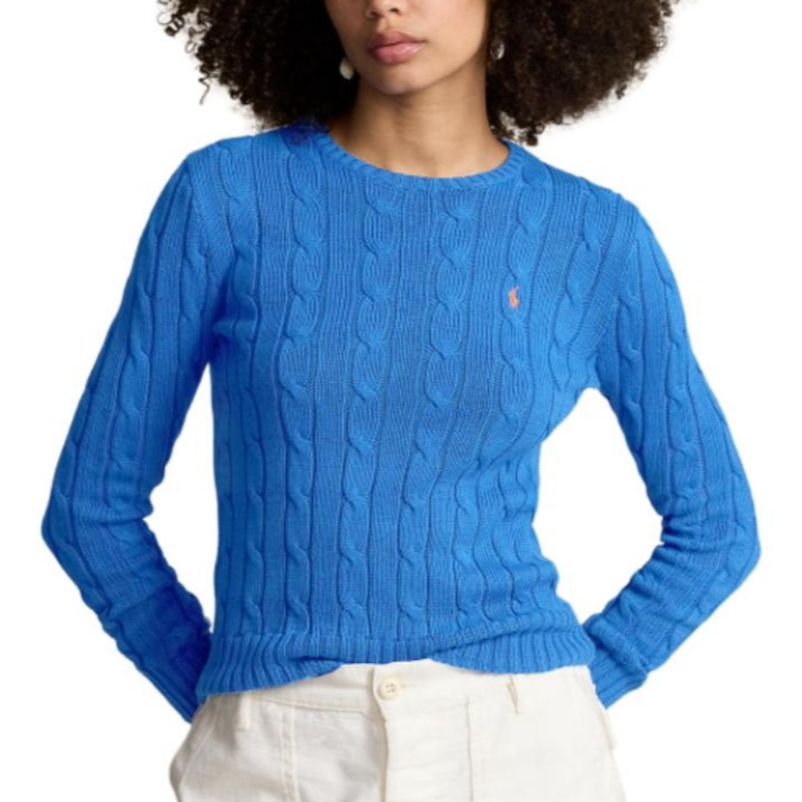 Polo Ralph Lauren拉夫劳伦女士秋冬保暖圆领麻花毛衣蓝色