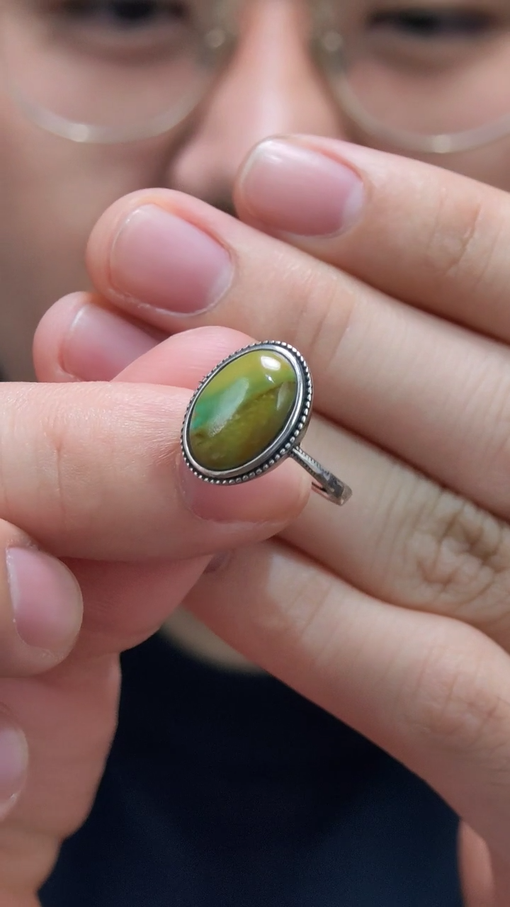 银S925镶嵌绿松石戒指S925银绿松石戒指GW