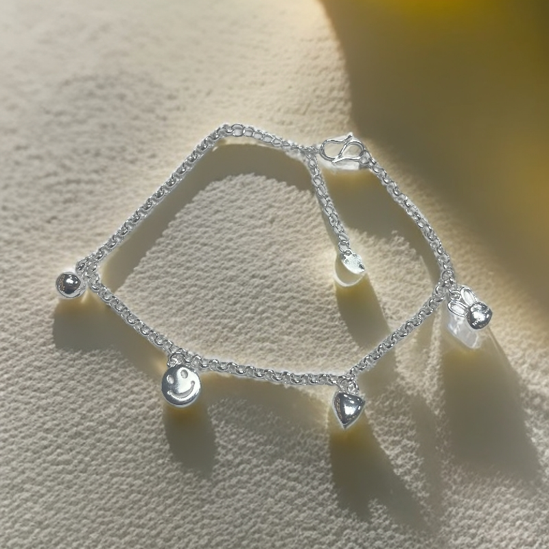 足银脚链 爱心兔子微笑优雅百搭脚链