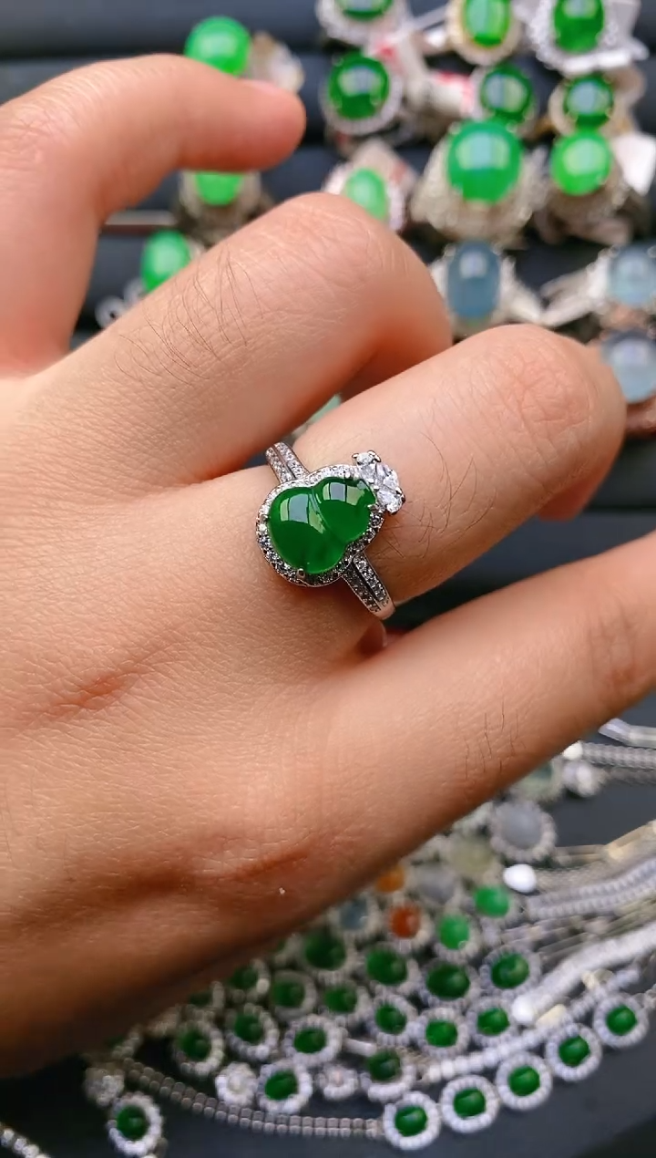 【闪购商品】翡翠戒指银S925镶嵌天然A货翡翠1