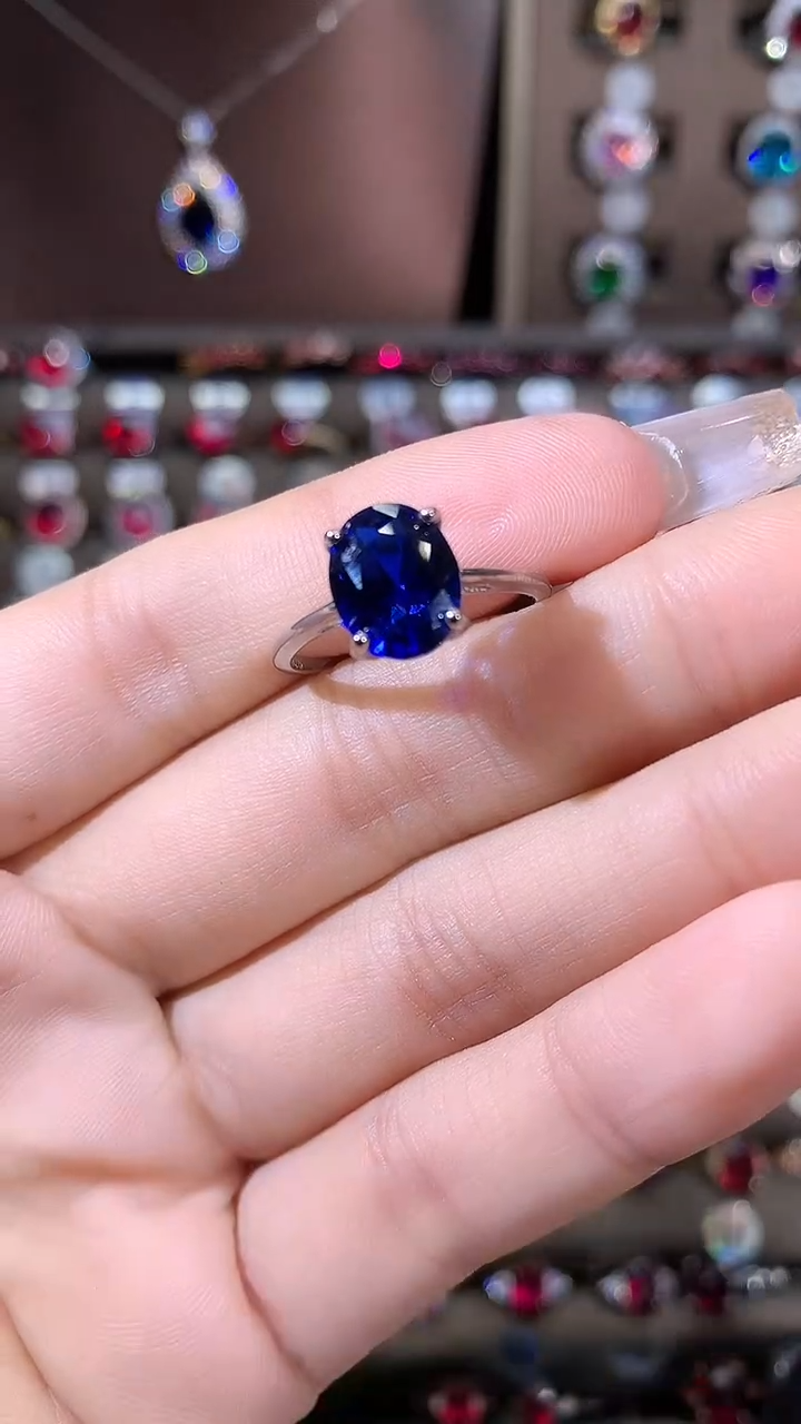 戒指蓝宝石银S925镶嵌810