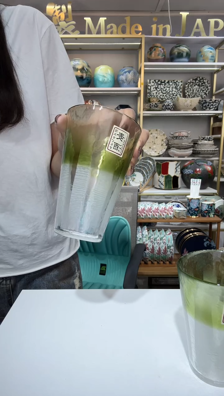 陶瓷400ml阔口杯-杯口淡绿一只