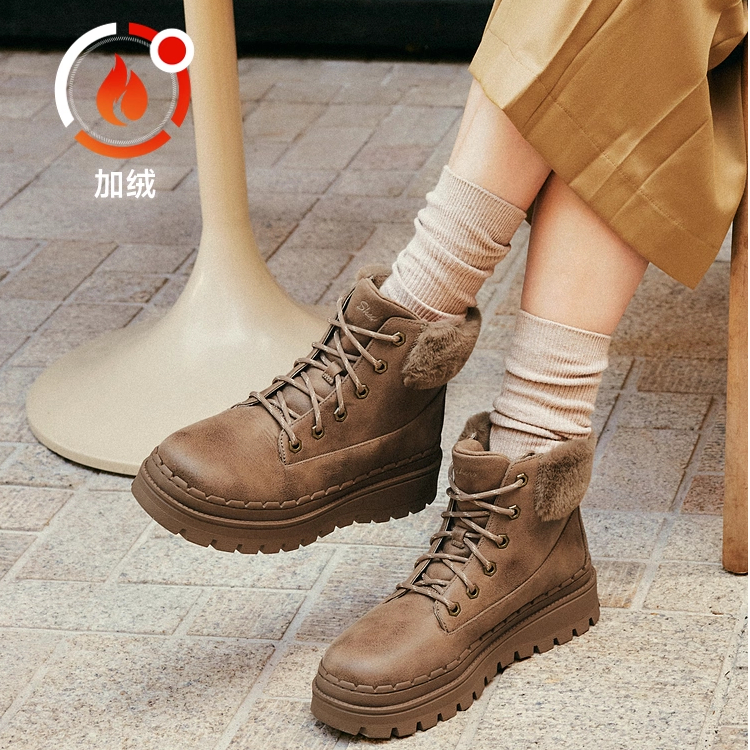 斯凯奇秋冬女加绒保暖靴中筒靴时尚中高帮冬靴厚底增高棉鞋169032