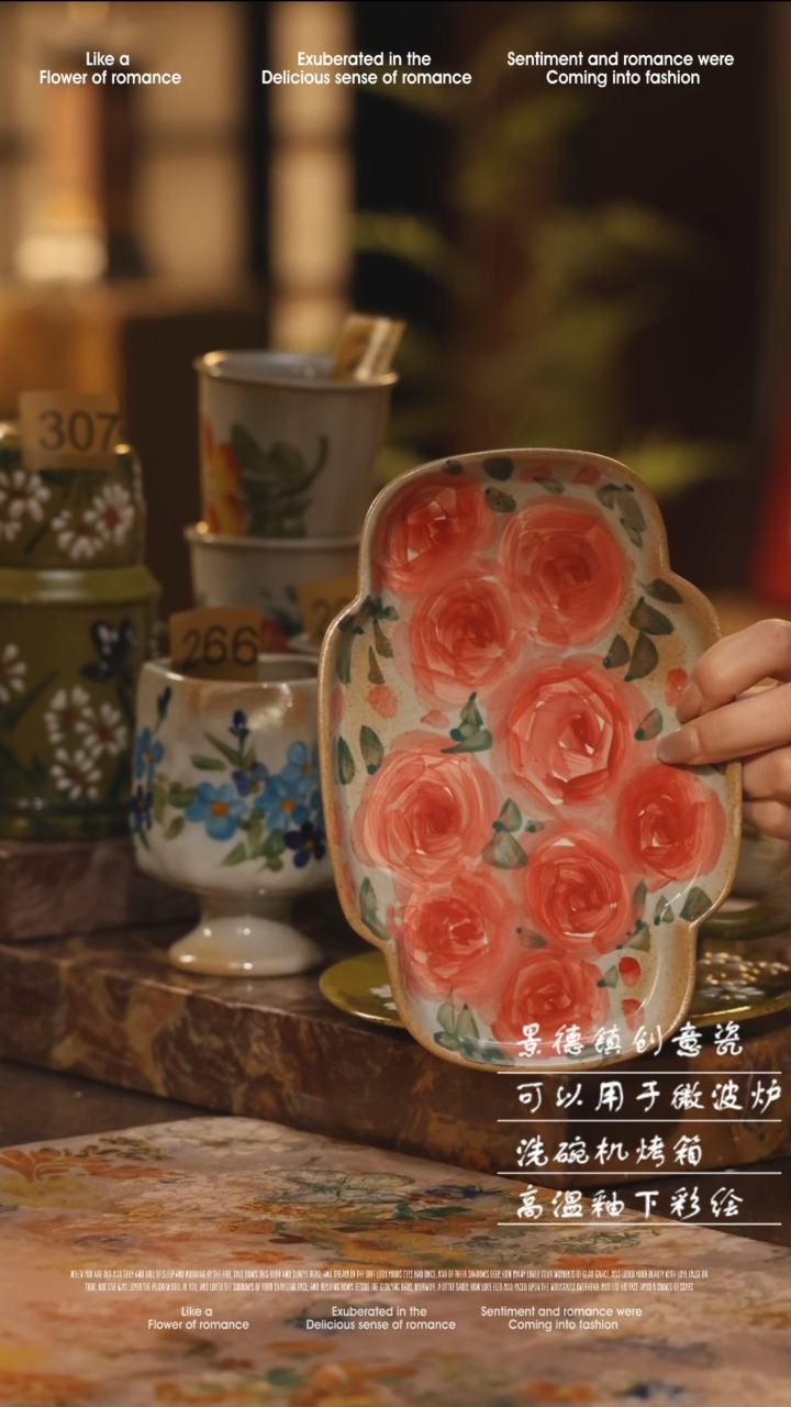 陶瓷景德镇高温手绘釉下彩绘设计师款式